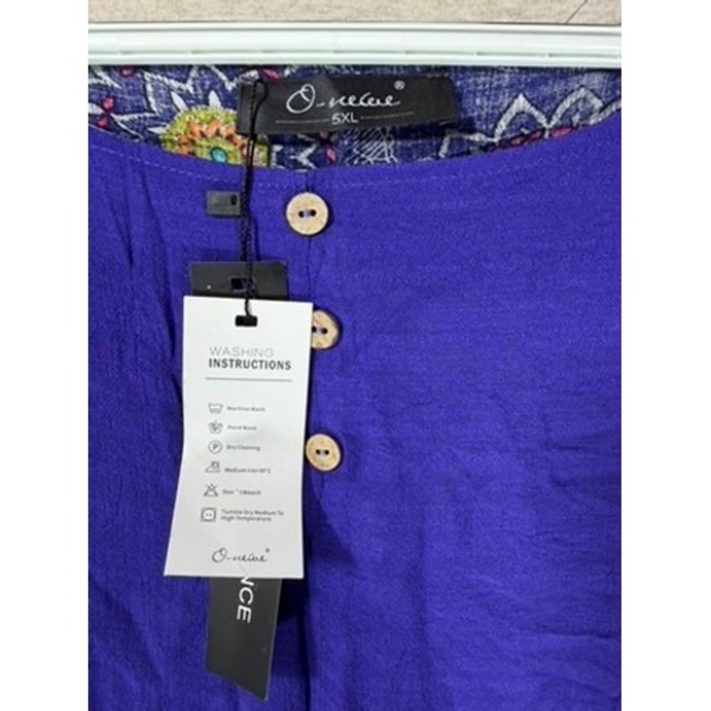 O-neue Maxi Dress Womens 5XL Blue NWT Boho Paisley Layered Long Sleeve - Picture 2 of 6
